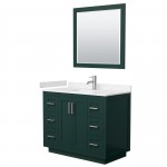 Miranda 42" Single Vanity in Green, Carrara Marble Top, Nickel Trim, 34" Mirror