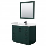 Miranda 42" Single Vanity in Green, Carrara Marble Top, Black Trim, 34" Mirror