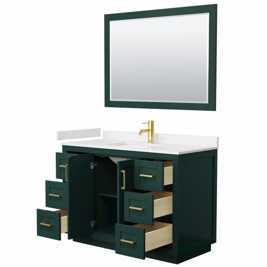 Miranda 48" Single Vanity in Green, Carrara Marble Top, Gold Trim, 46" Mirror