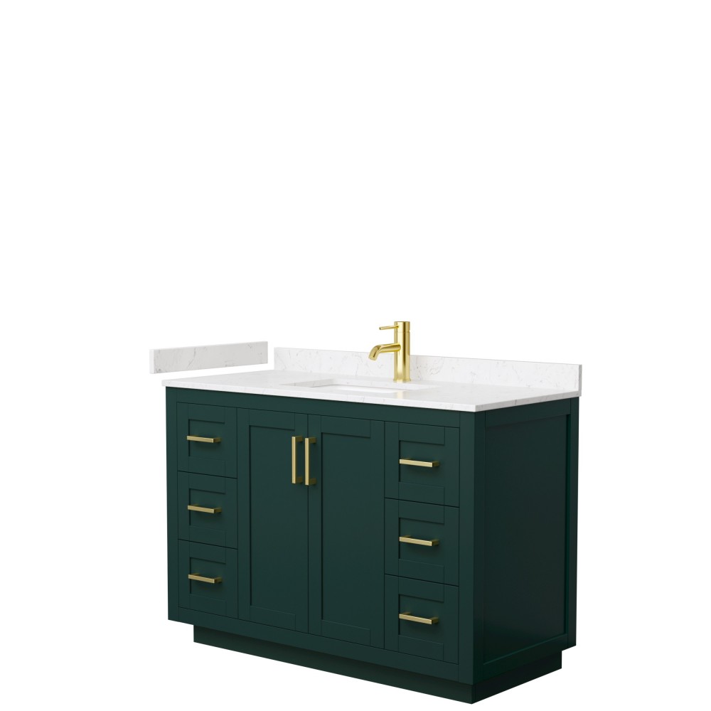 Miranda 48" Single Vanity in Green, Carrara Cultured Marble Top, Gold Trim