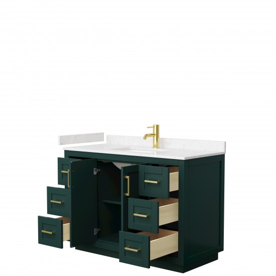 Miranda 48" Single Vanity in Green, Carrara Cultured Marble Top, Gold Trim