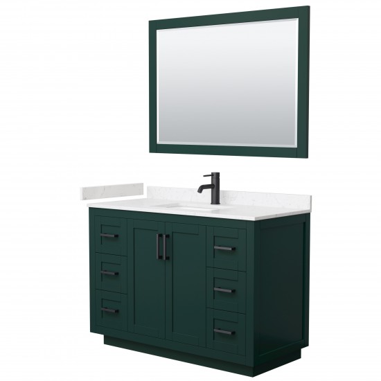 Miranda 48" Single Vanity in Green, Carrara Marble Top, Black Trim, 46" Mirror