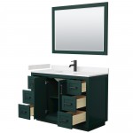 Miranda 48" Single Vanity in Green, Carrara Marble Top, Black Trim, 46" Mirror