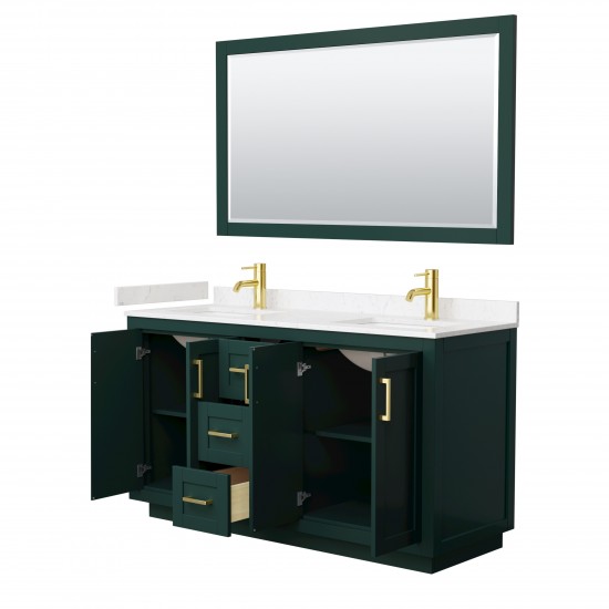 Miranda 60" Double Vanity in Green, Carrara Marble Top, Gold Trim, 58" Mirror