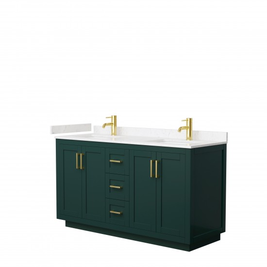 Miranda 60" Double Vanity in Green, Carrara Cultured Marble Top, Gold Trim