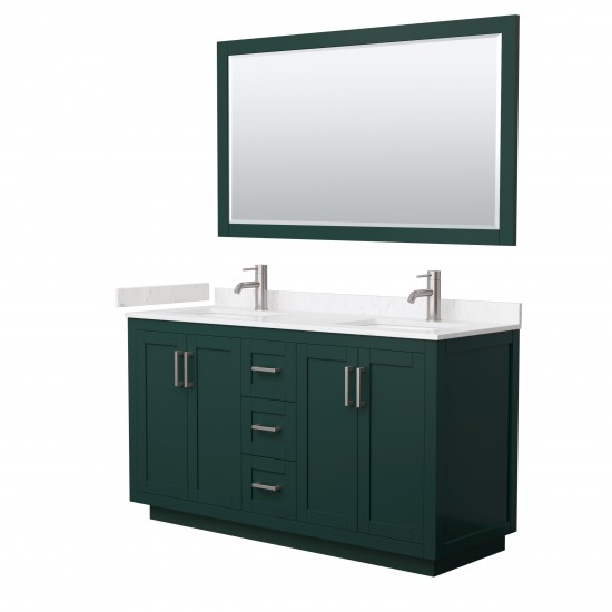 Miranda 60" Double Vanity in Green, Carrara Marble Top, Nickel Trim, 58" Mirror