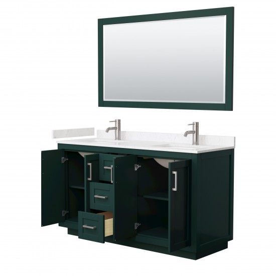 Miranda 60" Double Vanity in Green, Carrara Marble Top, Nickel Trim, 58" Mirror