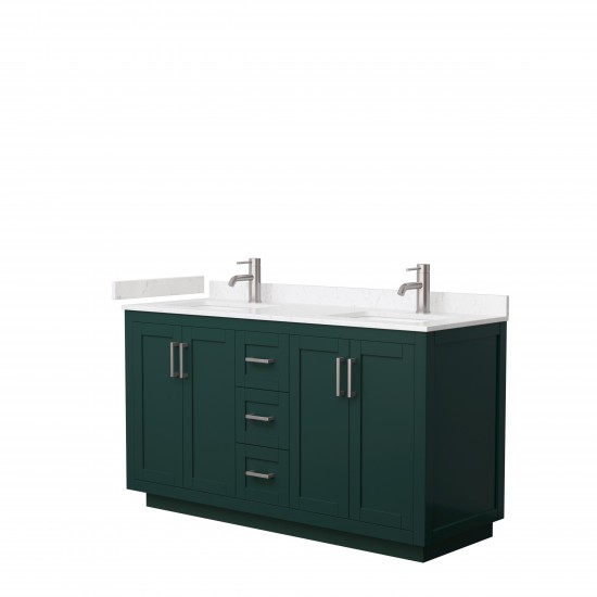 Miranda 60" Double Vanity in Green, Carrara Cultured Marble Top, Nickel Trim