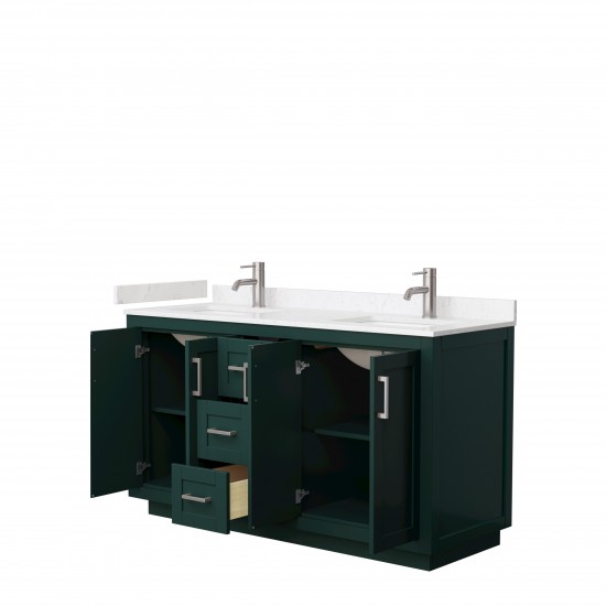 Miranda 60" Double Vanity in Green, Carrara Cultured Marble Top, Nickel Trim