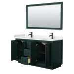 Miranda 60" Double Vanity in Green, Carrara Marble Top, Black Trim, 58" Mirror