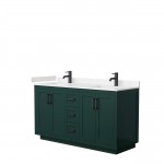 Miranda 60" Double Vanity in Green, Carrara Cultured Marble Top, Black Trim