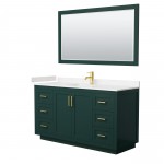 Miranda 60" Single Vanity in Green, Carrara Marble Top, Gold Trim, 58" Mirror