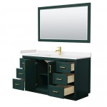 Miranda 60" Single Vanity in Green, Carrara Marble Top, Gold Trim, 58" Mirror