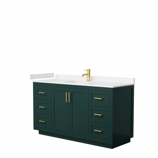 Miranda 60" Single Vanity in Green, Carrara Cultured Marble Top, Gold Trim