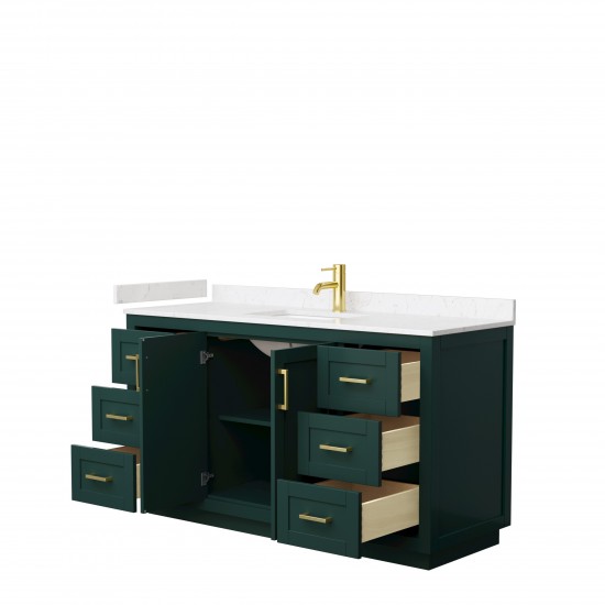 Miranda 60" Single Vanity in Green, Carrara Cultured Marble Top, Gold Trim