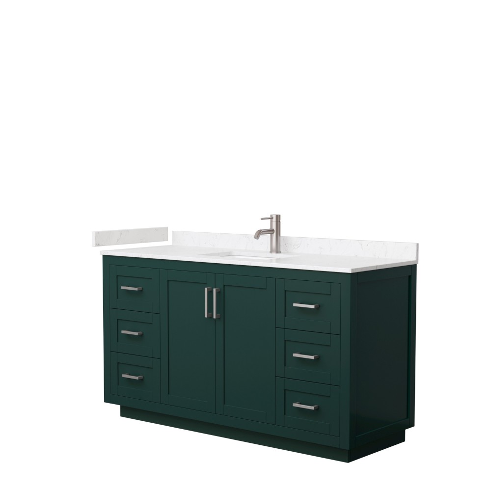 Miranda 60" Single Vanity in Green, Carrara Cultured Marble Top, Nickel Trim