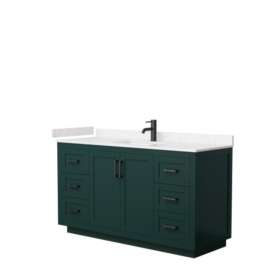 Miranda 60" Single Vanity in Green, Carrara Cultured Marble Top, Black Trim