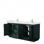 Miranda 72" Double Vanity in Green, Carrara Cultured Marble Top, Gold Trim