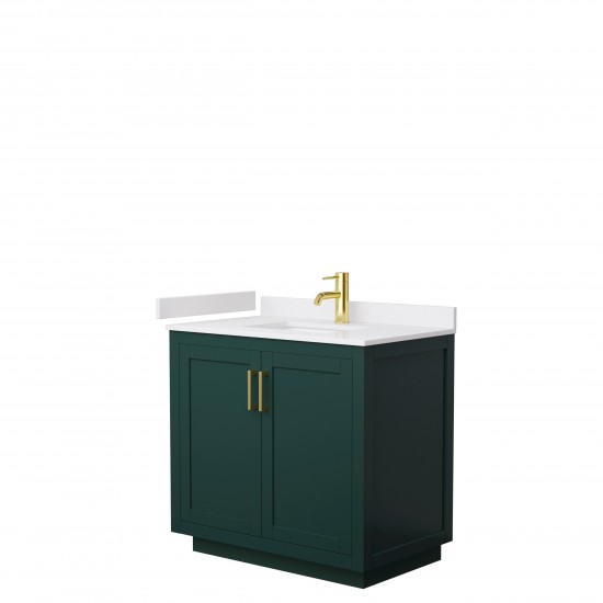 Miranda 36" Single Vanity in Green, White Cultured Marble Top, Gold Trim