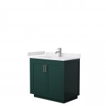 Miranda 36" Single Vanity in Green, White Cultured Marble Top, Nickel Trim