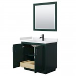 Miranda 36" Single Vanity in Green, White Marble Top, Black Trim, 34" Mirror