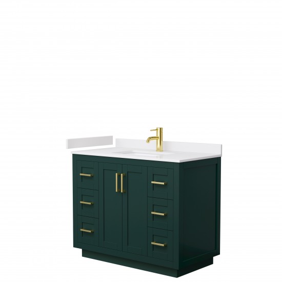 Miranda 42" Single Vanity in Green, White Cultured Marble Top, Gold Trim