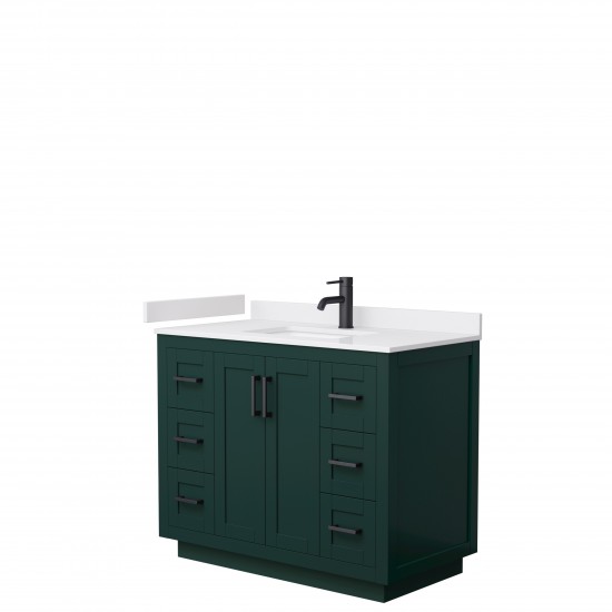 Miranda 42" Single Vanity in Green, White Cultured Marble Top, Black Trim