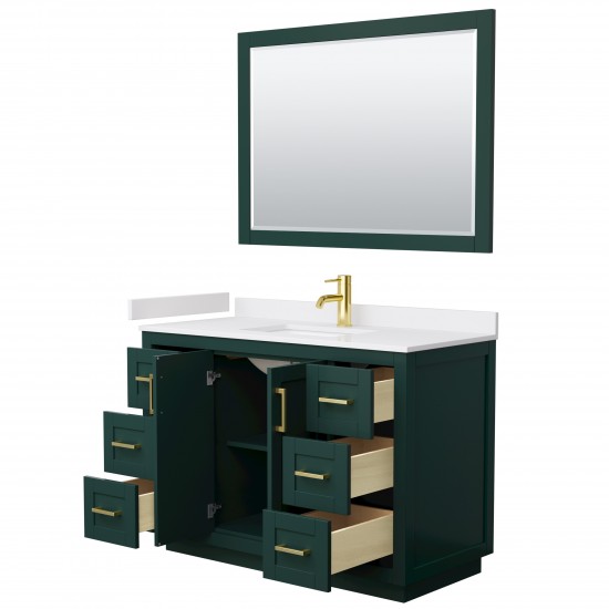 Miranda 48" Single Vanity in Green, White Marble Top, Gold Trim, 46" Mirror