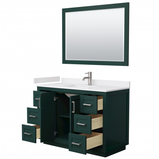 Miranda 48" Single Vanity in Green, White Marble Top, Nickel Trim, 46" Mirror