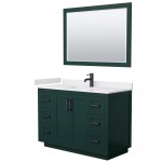 Miranda 48" Single Vanity in Green, White Marble Top, Black Trim, 46" Mirror