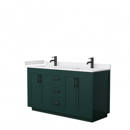 Miranda 60" Double Vanity in Green, White Cultured Marble Top, Black Trim