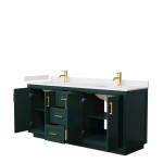 Miranda 72" Double Vanity in Green, White Cultured Marble Top, Gold Trim