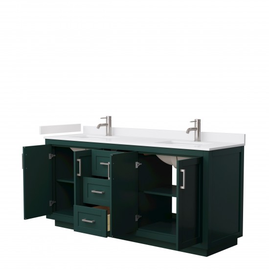 Miranda 72" Double Vanity in Green, White Cultured Marble Top, Nickel Trim