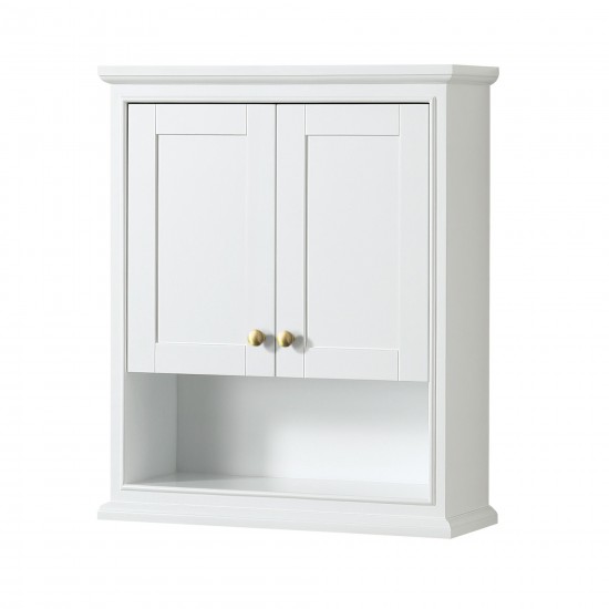 Deborah Over-the-Toilet Wall-Mounted Storage Cabinet in White, Brushed Gold Trim