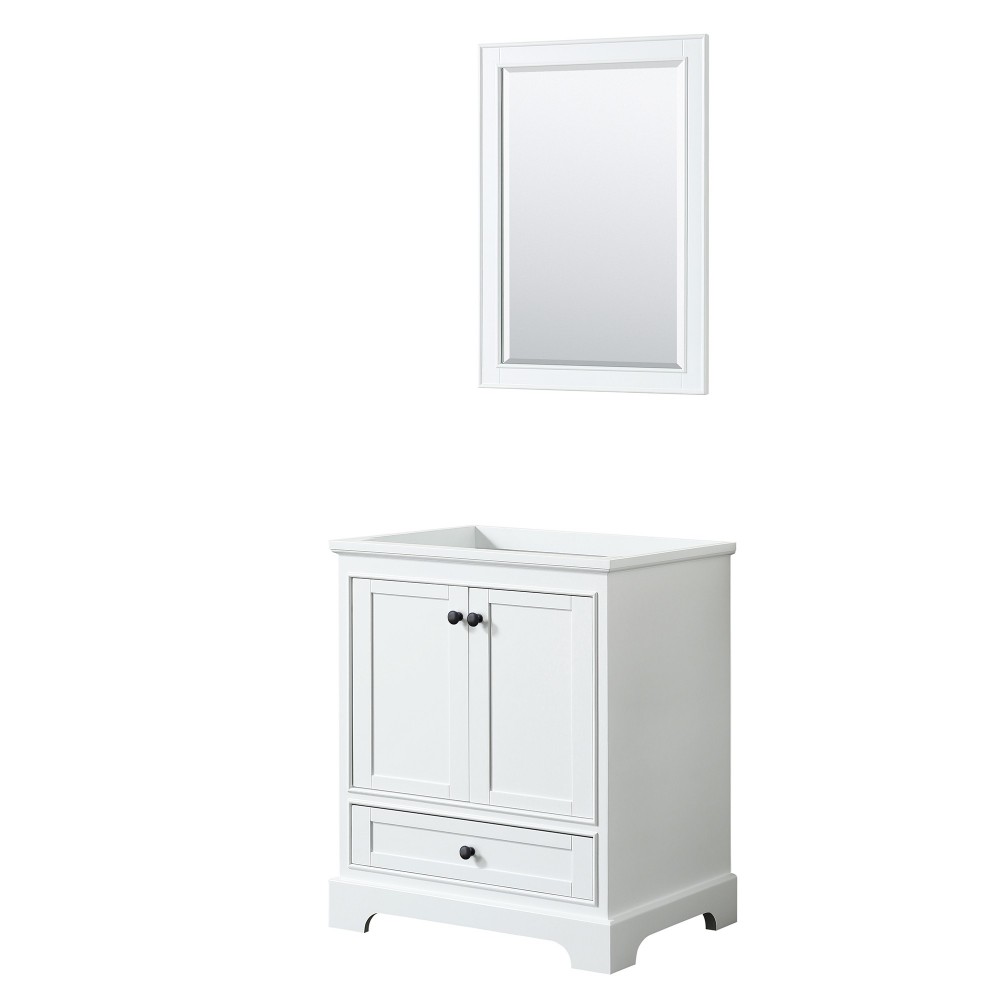 Deborah 30" Single Vanity in White, No Top, Matte Black Trim, 24" Mirror