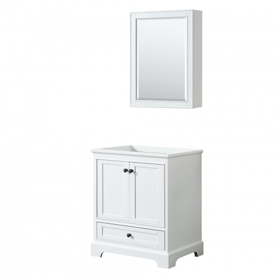 Deborah 30" Single Vanity in White, No Top, Matte Black Trim, Medicine Cabinet