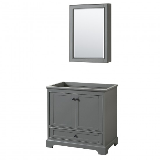 Deborah 36" Dark Gray Single Vanity, No Top, Matte Black Trim, Medicine Cabinet