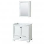 Deborah 36" Single Vanity in White, No Top, Matte Black Trim, Medicine Cabinet