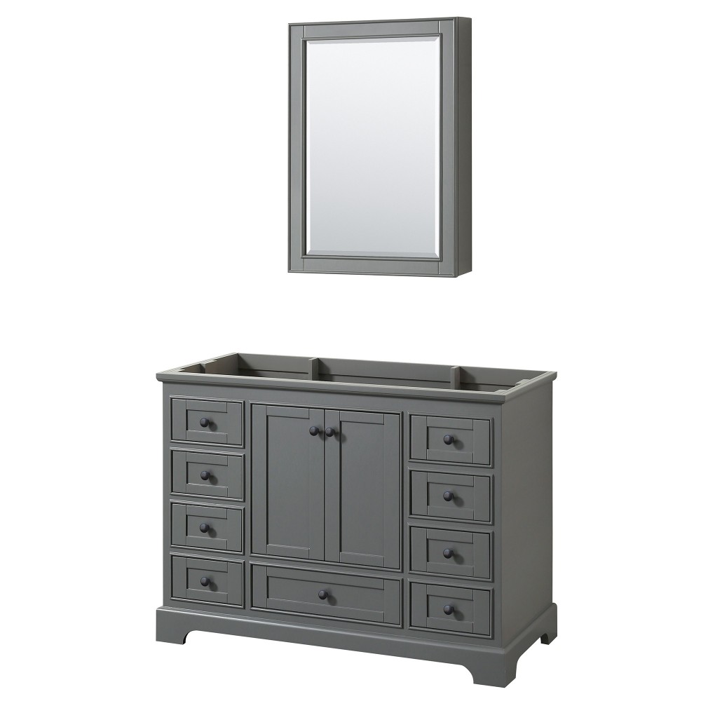 Deborah 48" Dark Gray Single Vanity, No Top, Matte Black Trim, Medicine Cabinet