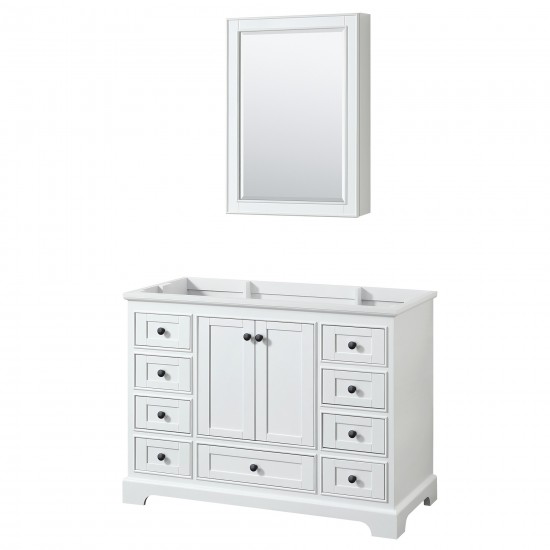 Deborah 48" Single Vanity in White, No Top, Matte Black Trim, Medicine Cabinet