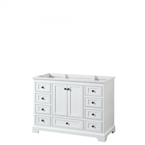 Deborah 48" Single Vanity in White, No Top, No Sink, Matte Black Trim