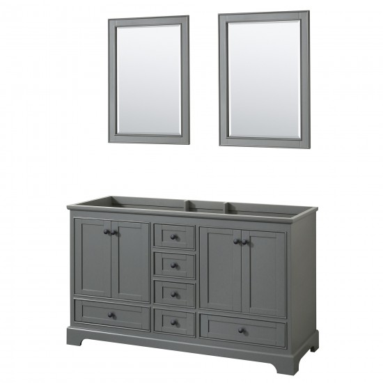 Deborah 60" Double Vanity in Dark Gray, No Top, Matte Black Trim, 24" Mirrors