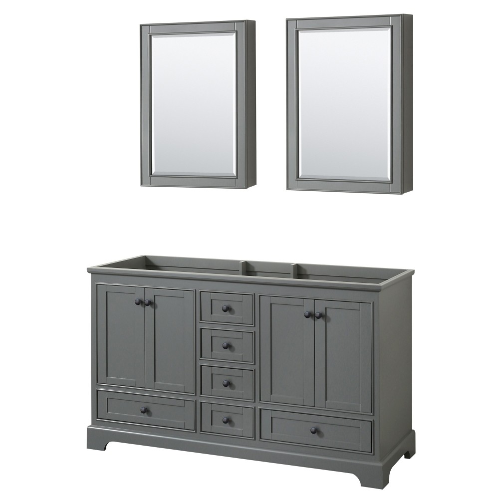 Deborah 60" Dark Gray Double Vanity, No Top, Matte Black Trim, Medicine Cabinets