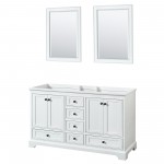Deborah 60" Double Vanity in White, No Top, Matte Black Trim, 24" Mirrors
