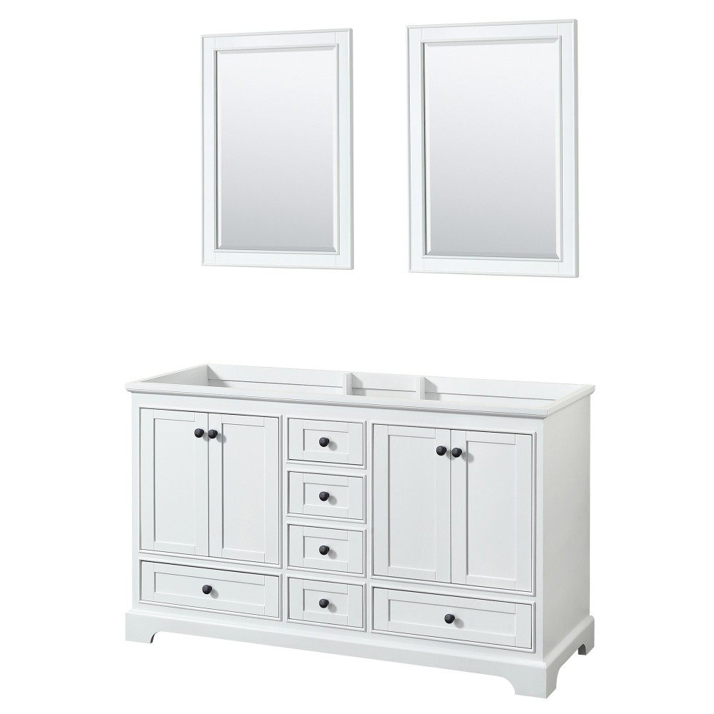 Deborah 60" Double Vanity in White, No Top, Matte Black Trim, 24" Mirrors Deborah 60" Double Vanity in White, No Top, Matte Black Trim, 24" Mirrors