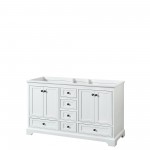 Deborah 60" Double Vanity in White, No Top, No Sinks, Matte Black Trim