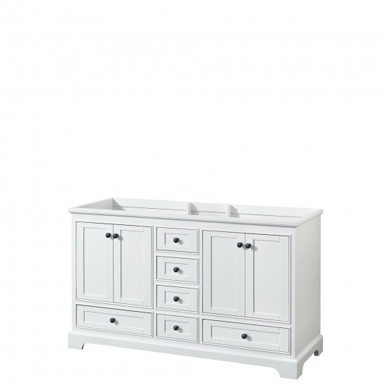 Deborah 60" Double Vanity in White, No Top, No Sinks, Matte Black Trim