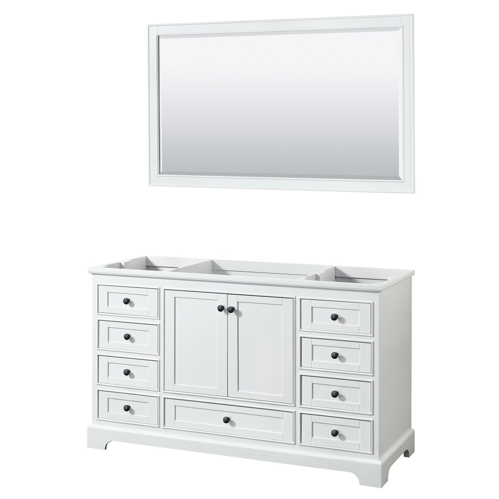 Deborah 60" Single Vanity in White, No Top, Matte Black Trim, 58" Mirror