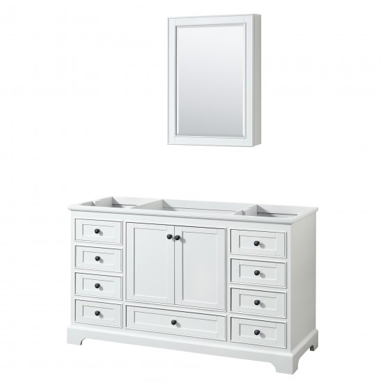 Deborah 60" Single Vanity in White, No Top, Matte Black Trim, Medicine Cabinet