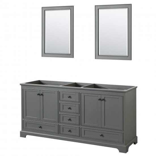 Deborah 72" Double Vanity in Dark Gray, No Top, Matte Black Trim, 24" Mirrors